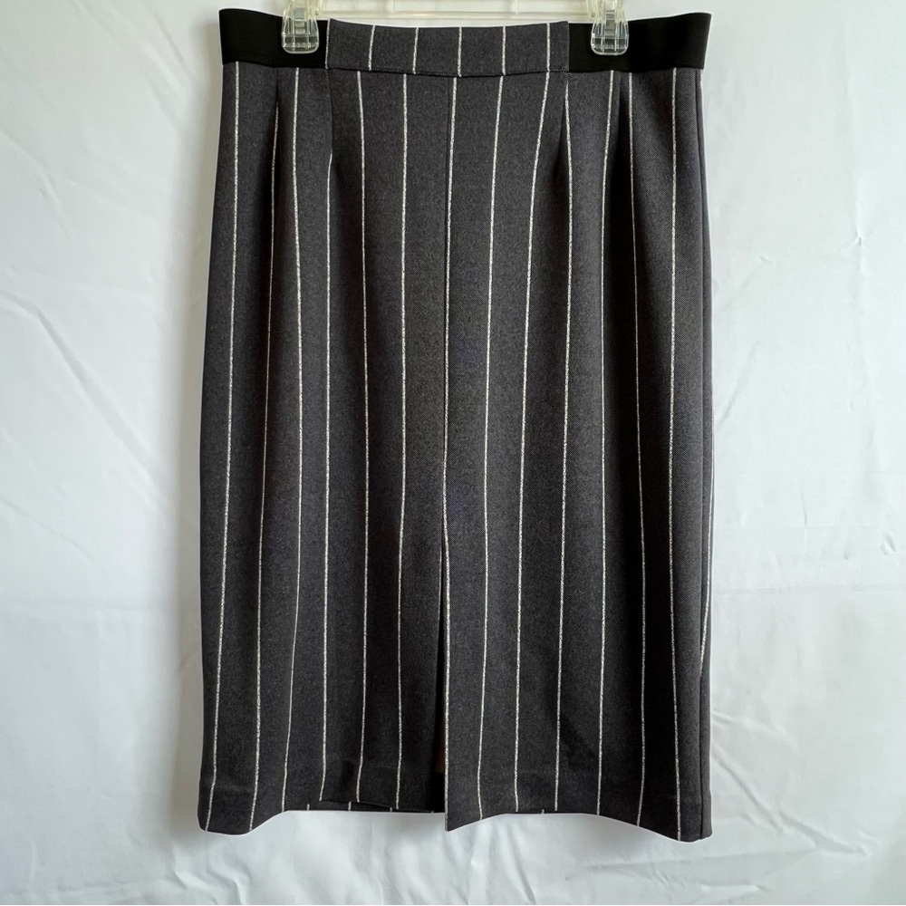 Worthington Gray & White Pinstriped Pencil Skirt w/Front Slit Size 14
